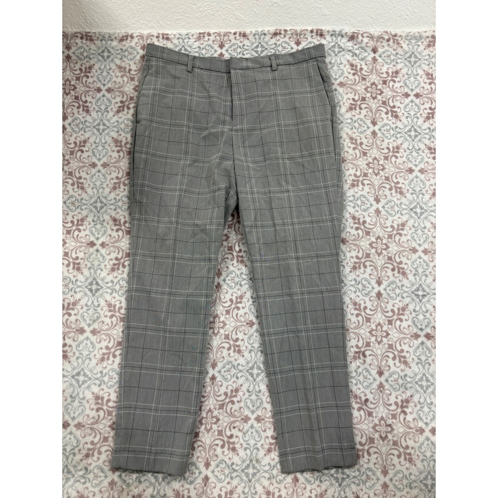 HM Mens Grey Glen Plaid Slim Fit Trousers Dress Pants Size 36 US